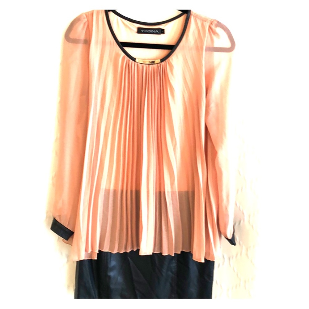 NWOT Yedina blush and black pleather dress.